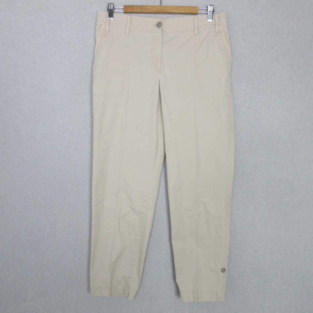 Talbots Womens Size 8 Beige 100% Cotton Straight Leg Cropped Pants Mid Rise